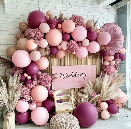 Burgundy Pink Balloon Garland Double Stuffed Pastel Pink Nude Beige Plum Mauve Lavender Latex Balloons Arch Kit for Birthday Wedding Baby Bridal Shower Decoration