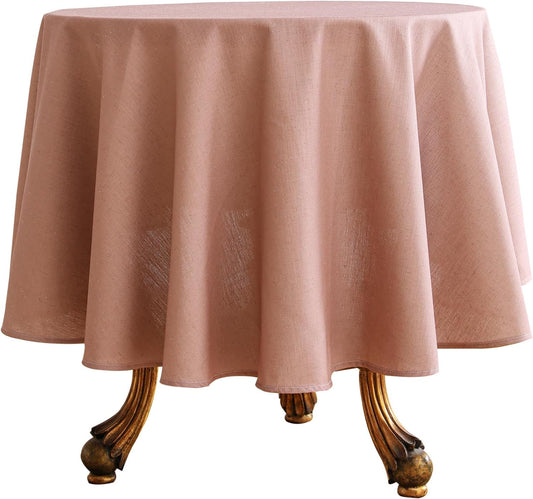 ISAENNE Pink Tablecloth for Round Tables,Linen Table Cloth Solid Color Plain Simplicity,Heavy Durable Table Cover for Dining Kitchen Decor Party Banquet,Diameter 67"