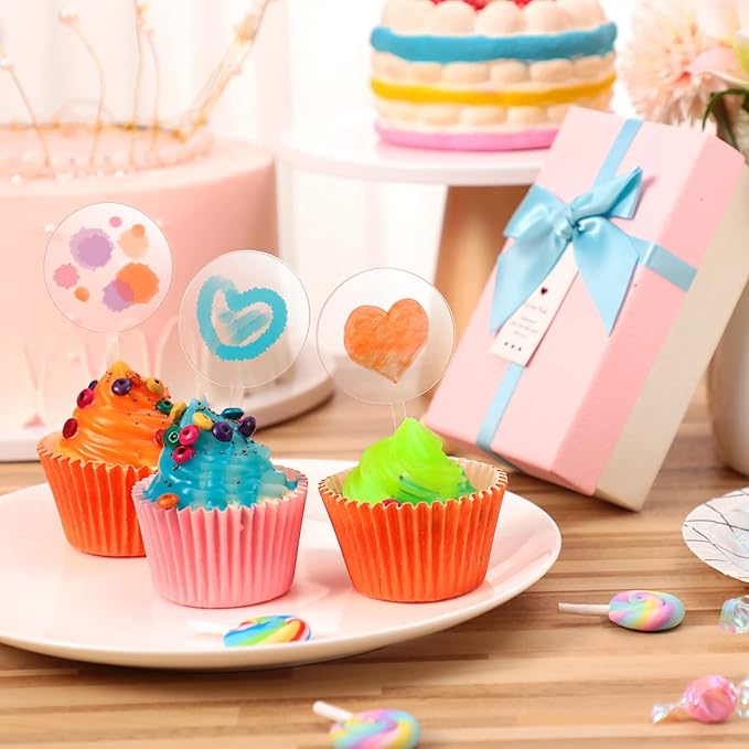 Yulejo 48 Pcs 2 Inch Blank Cupcake Toppers Sticks DIY Circle Clear Cupcake Picks Make Your Own Mini Cake Topper Sticks for Birthday Wedding Baby Shower Festival