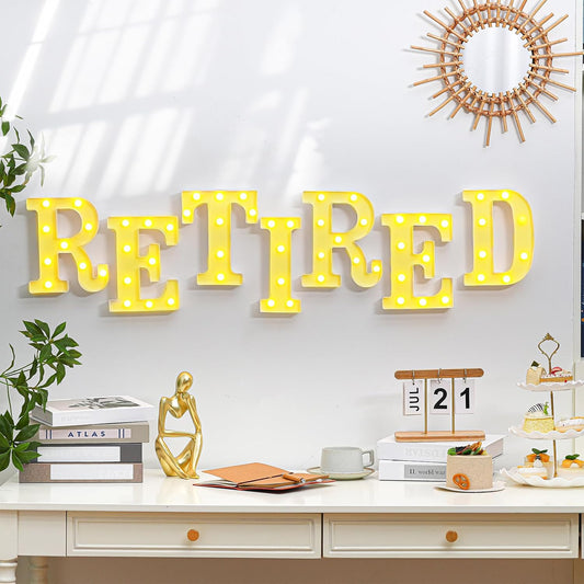 7 Pcs Retired Large LED Letter Sign LED Lights Battery Powered Table Decoration for Happy Retirement Party Decorations