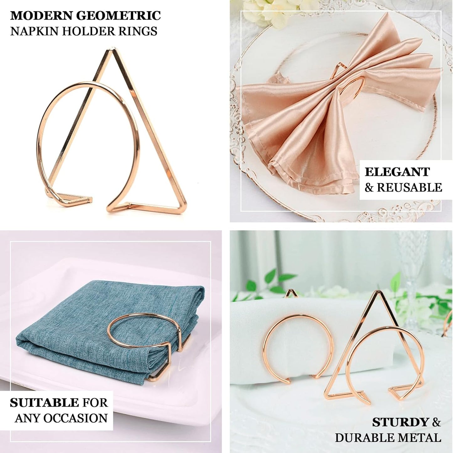 Efavormart 4 Pack | Gold Geometric Metal Napkin Rings, Modern Nordic Napkin Holder Stands