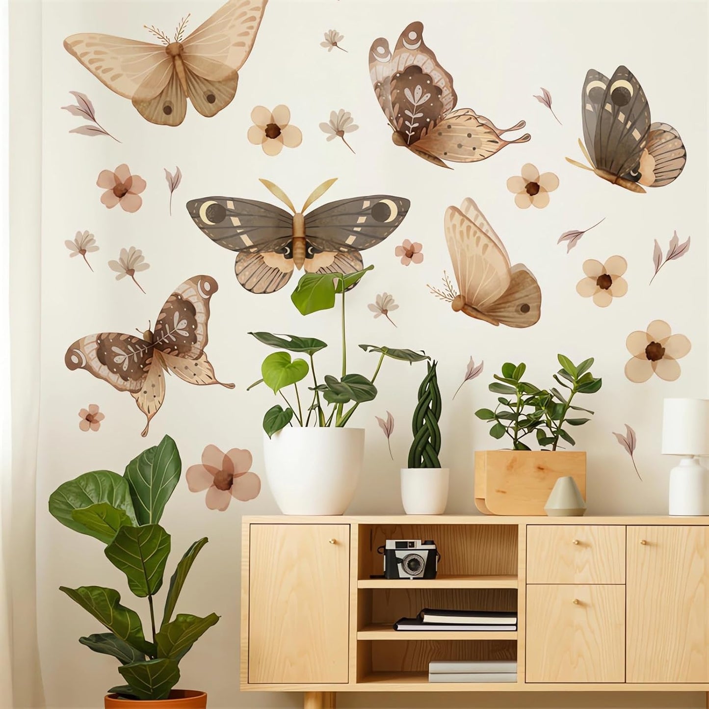 Ink Style Butterfly and Flower Large Wall Stickers, sacinora DIY Art Wall Decals Removable Vinyl Peel and Stick for Living Room Bedroom Nursery Study Room Sofa TV Background Decorations