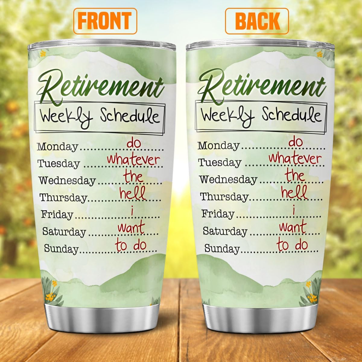 Funny Retirement Gift for Women and Men, Humorous Weekly Schedule Quote Design 20oz Stainless Steel Insulated Tumbler, Ideal for Retired Coworkers, Friends, Parents, Farewell Present