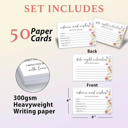 50 Pcs Advice and Wishes for the Mr and Mrs Cards - Bridal Shower Guest Book, Wedding Reception Decor, Newlywed Games, Engagement Party & Anniversary Keepsake -B06