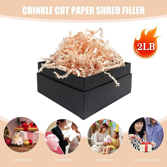 Champagne Crinkle Cut Paper Shred Filler, 2 LB Basket Filler Shredded Paper, Confetti Stuffing for Basket Filling, Halloween, Valentine's Day, Christmas, Birthdays, Gift Wrapping, Stuffer Party Supplies