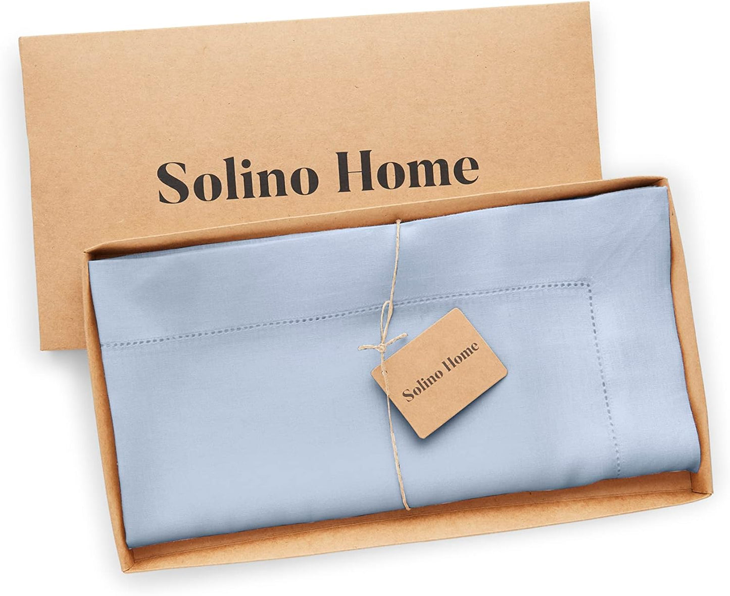Solino Home Square Linen Tablecloth 52 x 52 Inch - 100% Pure Linen Sky Blue Table Throw - Classic Hemstitch, Machine Washable Table Cloth for Christmas