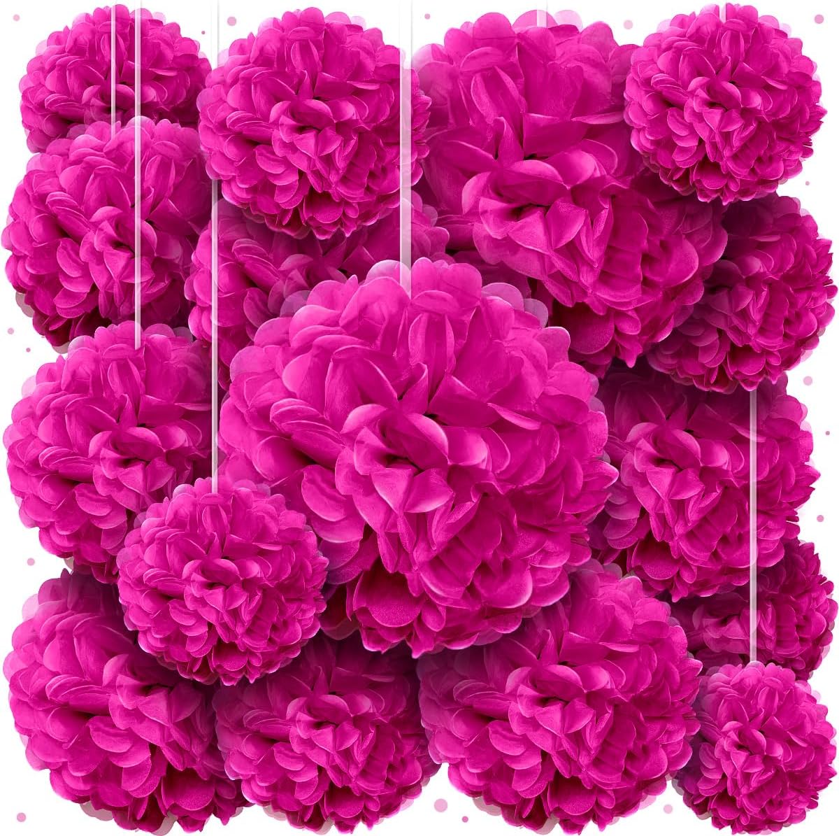 Hot Pink Tissue Paper Pom Poms - Hot Pink Party Decorations for Birthdays, Weddings, Baby Showers, Engagements and Special Occasions by Avoseta (16 Piece Set, Assorted Sizes)