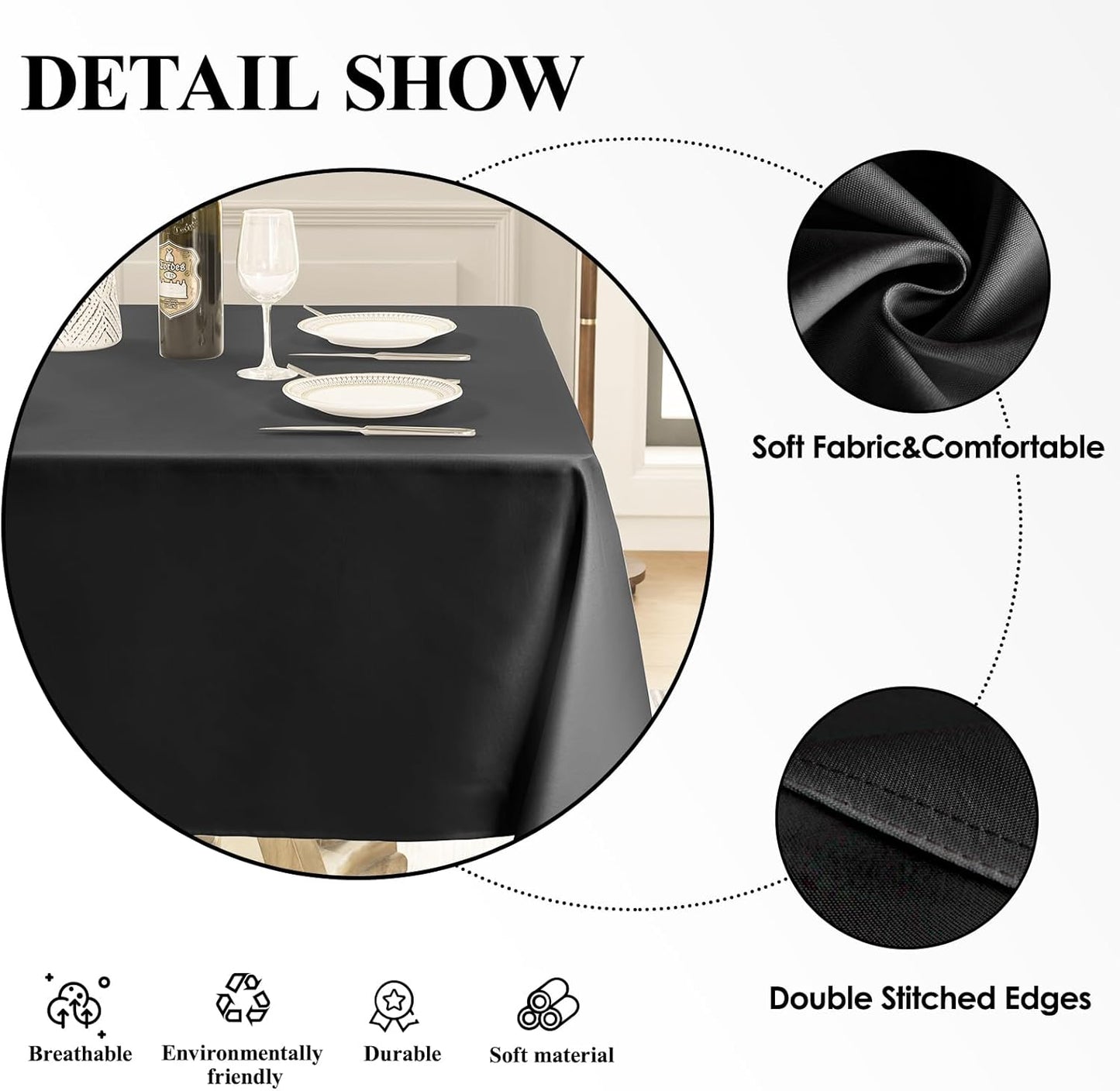 Square Tablecloth 52 x 52 Inch Black Tablecloths Stain-Wrinkle Resistant Washable Polyester Table Cloths for Holiday, Buffet Parties,and Wedding