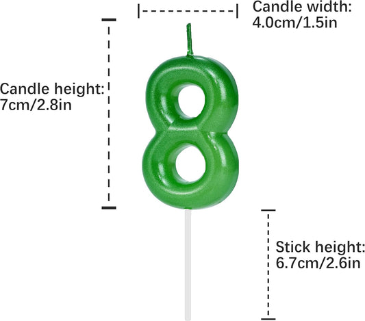 Green Number 8 Birthday Candles, Cake Toppers for Birthday/Baby Shower/Anniversary/Wedding Party Celebrating/Decorating. (Green Number 8)