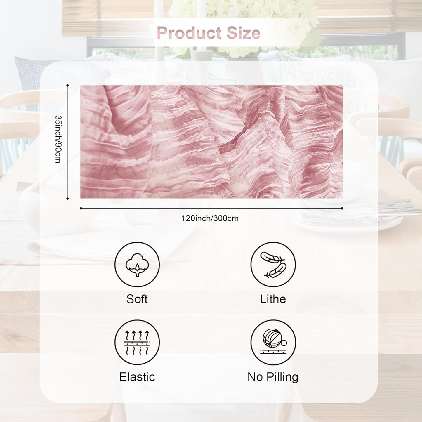 1 Pack Dusty Pink Cheesecloth Table Runner 35x120 Inch 10Ft Rustic Gauze Cheese Cloth Table Runner Sheer Cheesecloth Table Runners for Wedding Party Bridal Shower Decoration