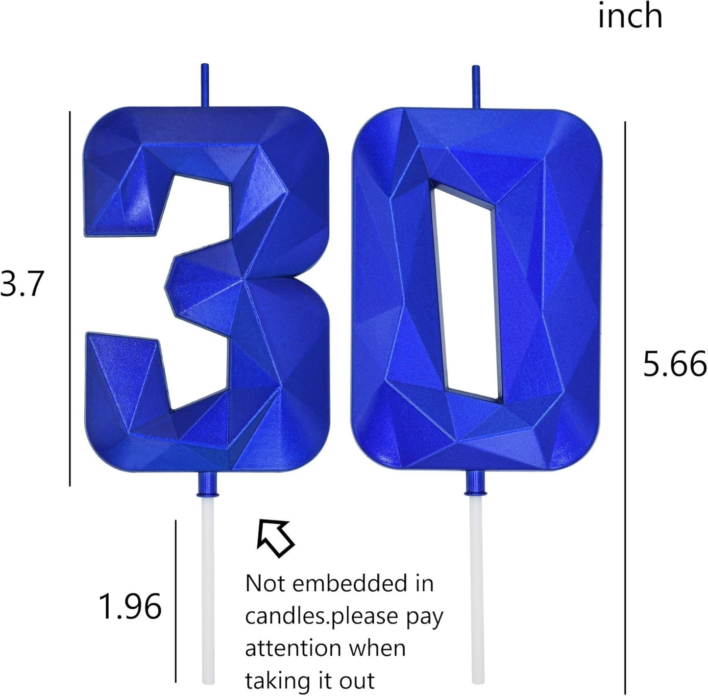 DERVENTA Large Birthday Candle Number 3D Blue 3.7 inch Party Celebration Anniversary Decoration Cake Topper 1 Piece (Number 30 Blue)