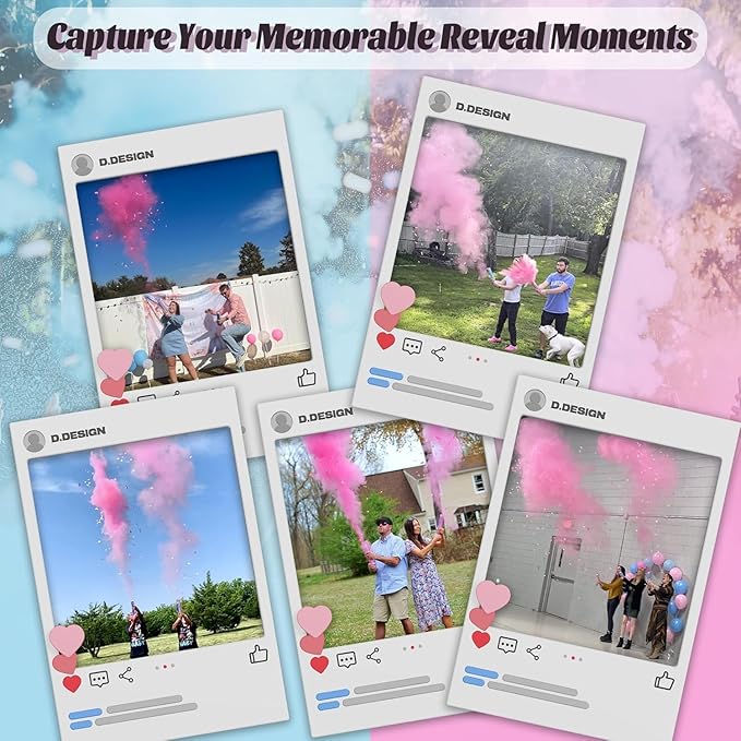 6Pack pink Gender Reveal Confetti smoke Powder Cannon, Confetti and Powder Poppers | Ideal for Baby girl Gender Reveal Decoration and party