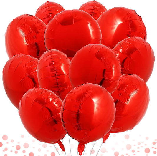 TONIFUL 30Pcs 18 Inch Round Balloons Large Red Round Shape Foil Ballons Big Red Round Helium Mylar Decorations for Birthday Wedding Baby Shower Anniversary Engagement Party Supplies