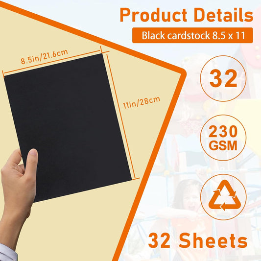 32 Sheets Black Cardstock 8.5 x 11 Halloween Cards, 80lb Heavyweight Black Card Stock Printer Paper for DIY Card Making, Invitations, Scrapbooking, School Crafts, Menus