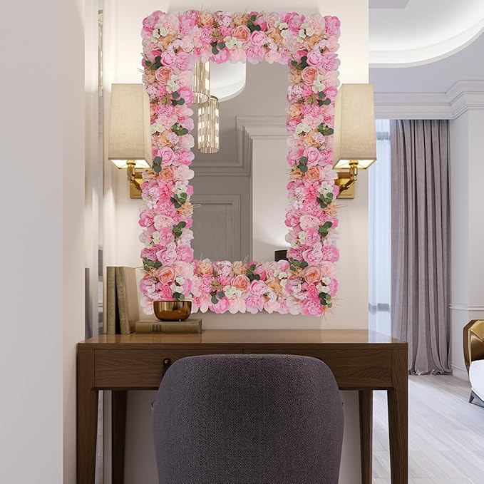 Wedding Arch Artificial Flowers Pink - 6Pack Faux Floral Swags Rose Silk Peony Realistic Arch Faux Plastic Arrangement for Romantic Wedding Wall Reception Ceremony Welcome Sign Decoration