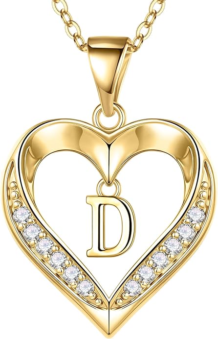 TURANDOSS Valentines Day Gifts for Kids Teen Girls - Heart Initial Necklaces, Dainty 14K Gold Plated CZ Heart Letter A-Z Pendant Necklace Trendy Jewelry Valentines Day Gifts for Wife Girlfriend