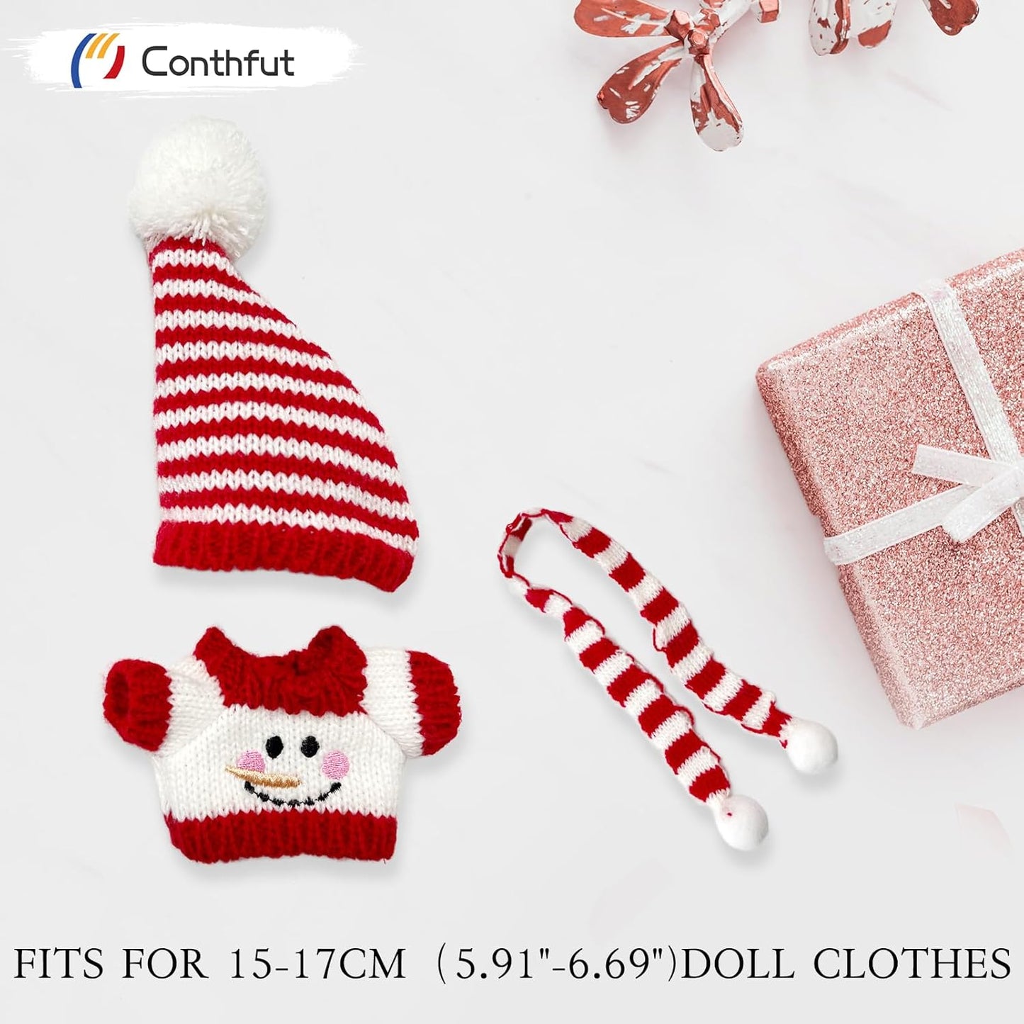 17cm Doll Clothes,15cm Dolls Christmas Outfit Set,Accessories for Dolls,Christmas Clothes Set for Dress Up (No Doll) (Red+White)