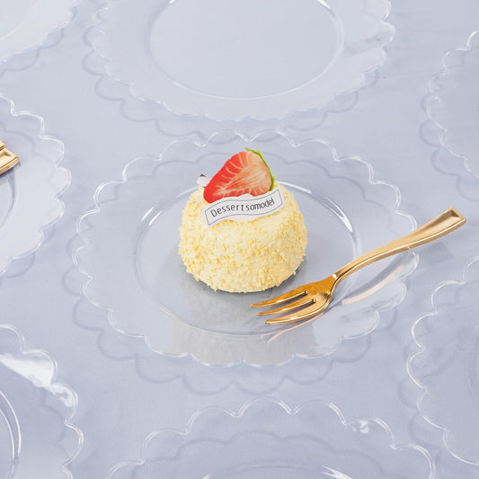 LIYH 200 Pcs Clear Plastic Plates and Gold Forks Disposable Dessert Plates 7.5" Clear Cake Plate,Baby Shower Plate Set for Weddings Birthday Bridal Showers Afternoon Tea