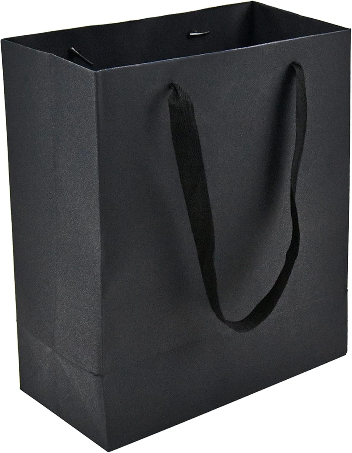 HUAPRINT 30 Pack Black Gift Bags with Ribbon Handles,10x4.5x11 inch Paper Bag Bulk for Shopping Party Favor Merchandise Business Wedding