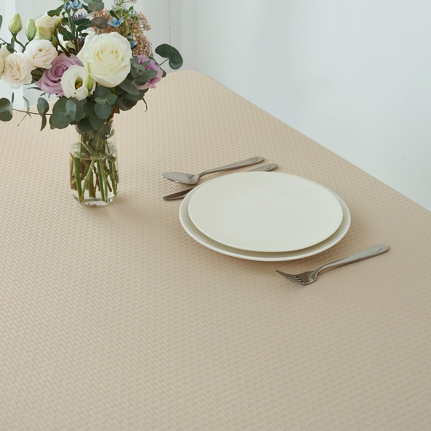 maxmill Rectangle Tablecloth Weaved Texture Design Water Resistant Wrinkle Free Spill-Proof, Soft Table Cloth for Dining Room Decoration, Banquet Parties Event Holiday Dinner, 52 x 84 Inch Natural