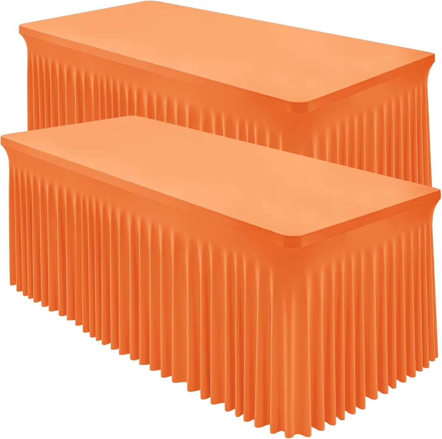 2 Packs Orange Spandex Tableclothes for 8 Foot Rectangle Table, Spandex Table Covers 8FT Stretch Table Skirts Rectangle Wrinkle Free Fitted Tablecover for Event, Wedding, Banquet & Parties