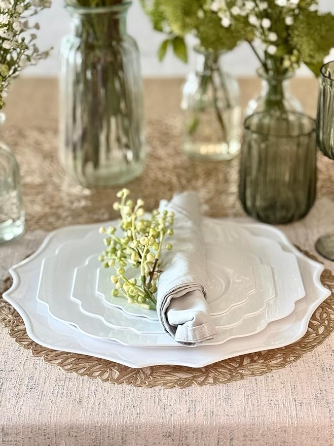 " OCCASIONS " 40 Pieces 13.25'' Scalloped Disposable/Reusable Plastic Charger Plates for Wedding, (Scalloped Imperial Plain White)