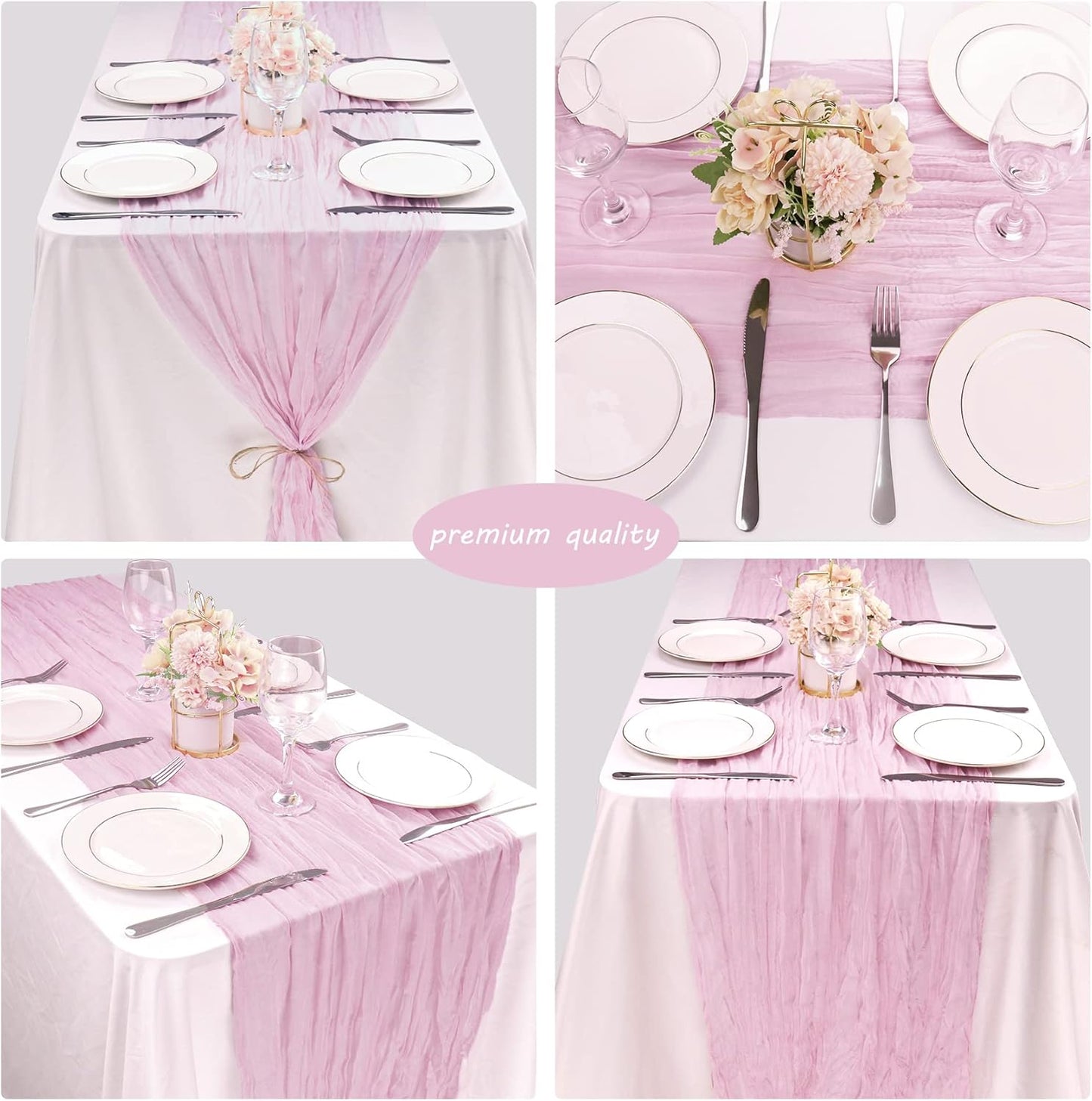 12 Pack 10Ft Cheesecloth Table Runner 35x120 Inch Boho Gauze Table Runner Rustic Cheese Cloth Long Romantic Table Runners for Wedding Bridal Shower Birthday Party Table Decor (Pink Purple)