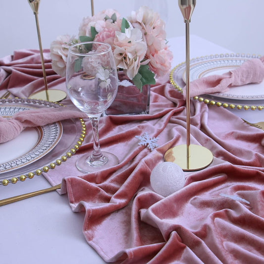 Velvet Table Runner ,Soft Luxurious Fall Table Runners 120 inches Long,for Wedding Bridal Shower Thanksgiving Christmas Decoration,20*120 Inches, Dusty Pink