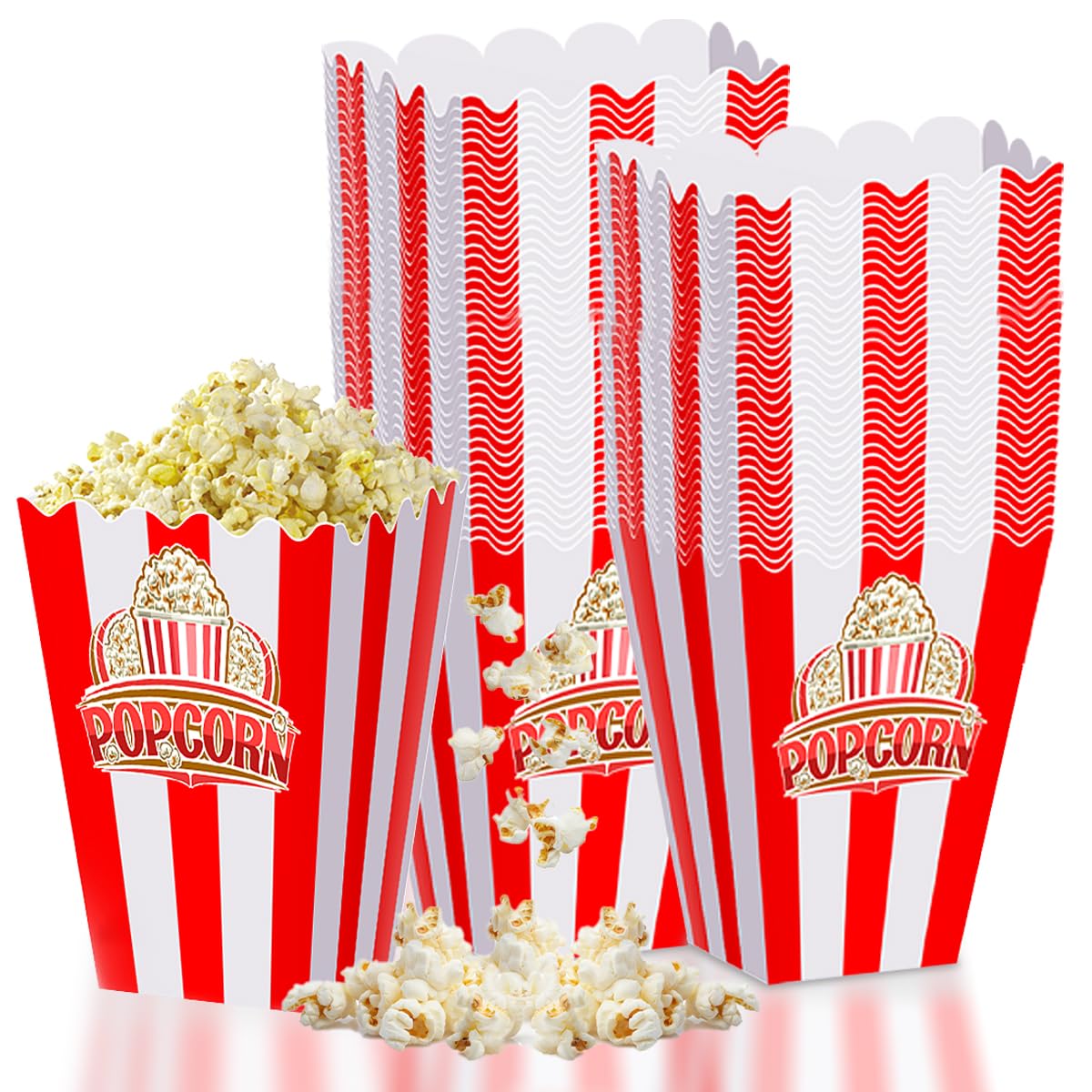 30Pcs Classic Popcorn Boxes - Red & White Striped Individual Servings Disposable Popcorn Bags Bucket Container for Movie Night, Home Halloween, Thanks Giving, Christmas Party