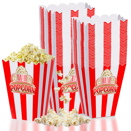 30Pcs Classic Popcorn Boxes - Red & White Striped Individual Servings Disposable Popcorn Bags Bucket Container for Movie Night, Home Halloween, Thanks Giving, Christmas Party