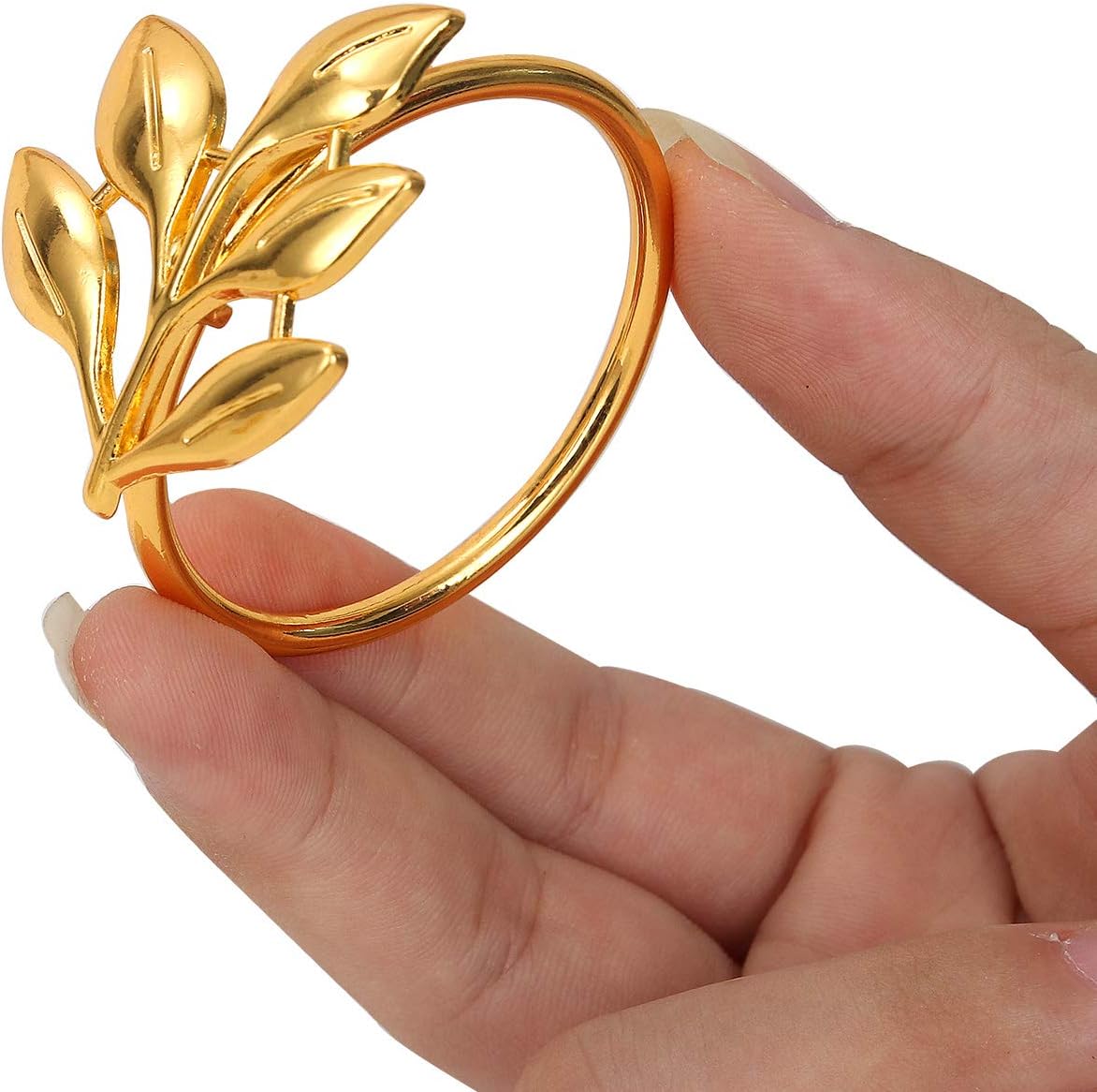 KPOSIYA Set of 300 Leaf Napkin Rings Metal Gold Napkin Holder Table Napkin Rings for Thanksgiving Day Christmas Dinning Table Parties Everyday (Ye Zi-Gold 300)