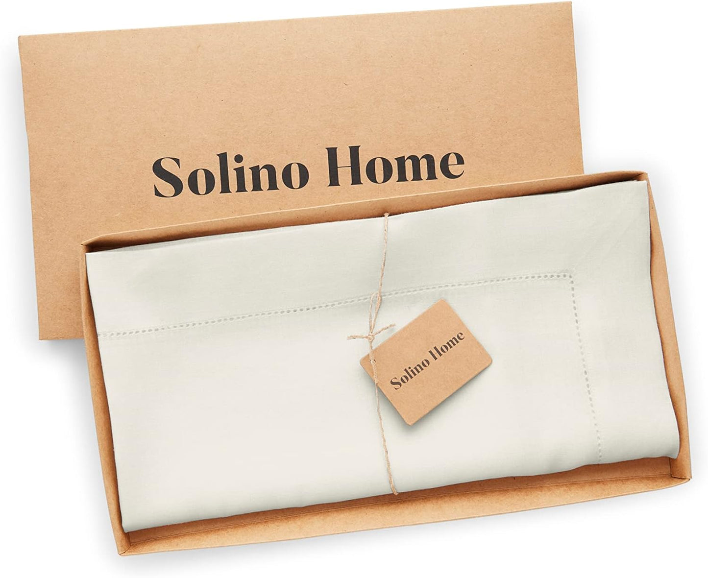 Solino Home Ivory Linen Tablecloth 52 x 52 Inch - 100% Pure Linen Square Table Throw - Classic Hemstitch, Machine Washable Table Cloth for Fall, Autumn, Thanksgiving, Christmas, Holiday