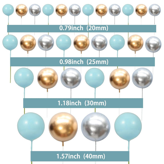 Gyufise 30Pcs Mini Balloon Cake Topper Foam Ball Cake Picks Decorations Faux Pearl Balls DIY Cake Topper Decoration for Baby Shower Wedding Anniversary Birthday Party Supplies Gold Silver Blue