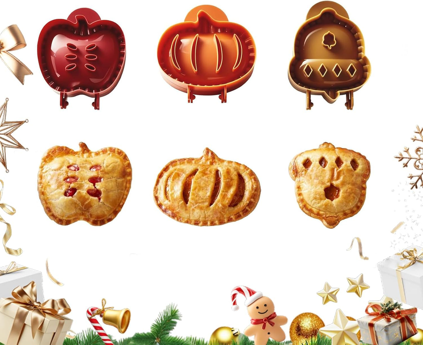 Holiday Mini Pie Mold, Hand Pie Press Molds Maker for Christmas Party Potluck Baking, Dough Presser Pies Molds for Fall, Thanksgiving & Christmas Festivals (3 Pcs-C)