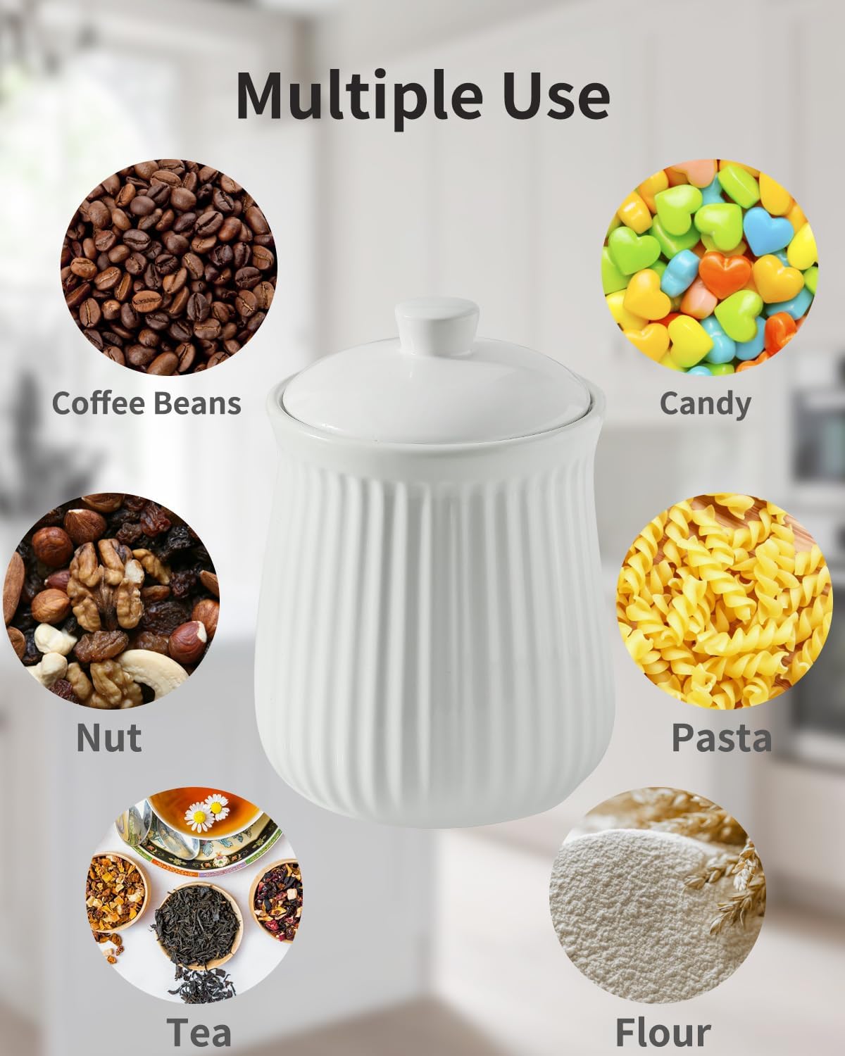 Hasense Food Storage Containers with Lids, 88 oz Ceramic Food Storage Jar, Airtight Cookie Candy Jar for Coffee Beans, Tea-leave, Sugar, Salt, Flour, Spice, Dog Treat Container, Microwaveable, White