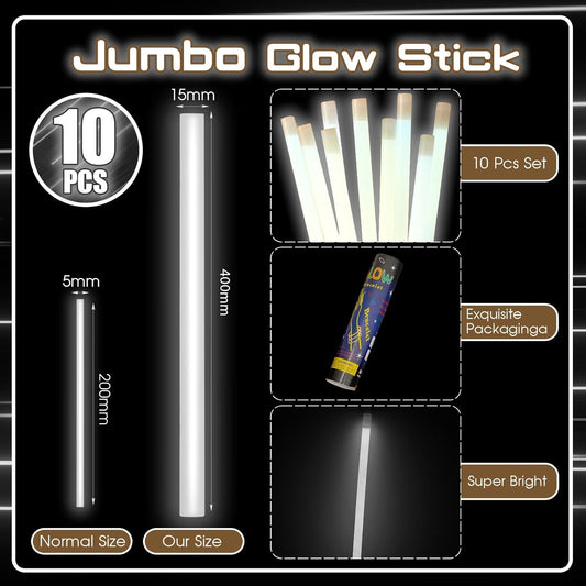 Lewtemi 10 Pcs Large Glow Sticks Big Giant Jumbo Halloween Christmas Emergency Light Stick for Camping Accessories, Survival Kit