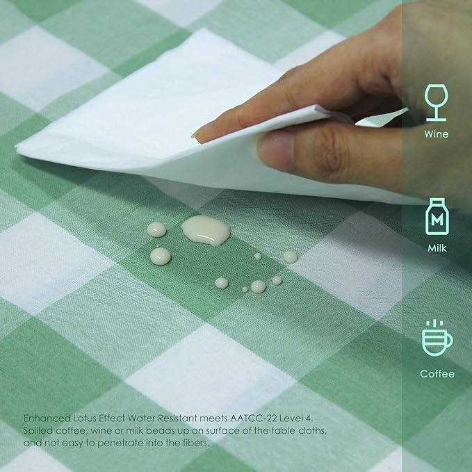 BALCONY & FALCON Rectangle Gingham Table Cloth – Water-Resistant Cotton Blend, Spill-Proof & Washable Checkered Tablecloth for Kitchen, Dining, Picnic, Party (Green White, 57x118 Inch)
