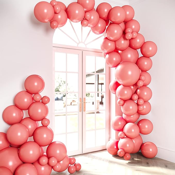 HOUSE OF PARTY Coral Balloon Garland 90 Pcs | 5/12/18 Inch Pastel Red Balloons for Christmas Party Decorations, valentines, Birthday, Wedding, Baby Shower Party Supplies Decorations