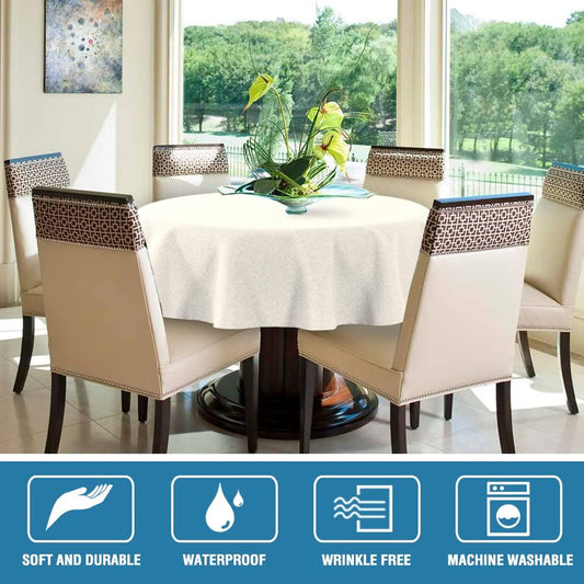 H.VERSAILTEX Linen Textured Tablecloth Round 70 inch Waterproof Decorative Table Cloth Spill-Proof Linen Look Cover for Party Table Extra Soft and Thick Fabric Wrinkle Free, Heather Ivory