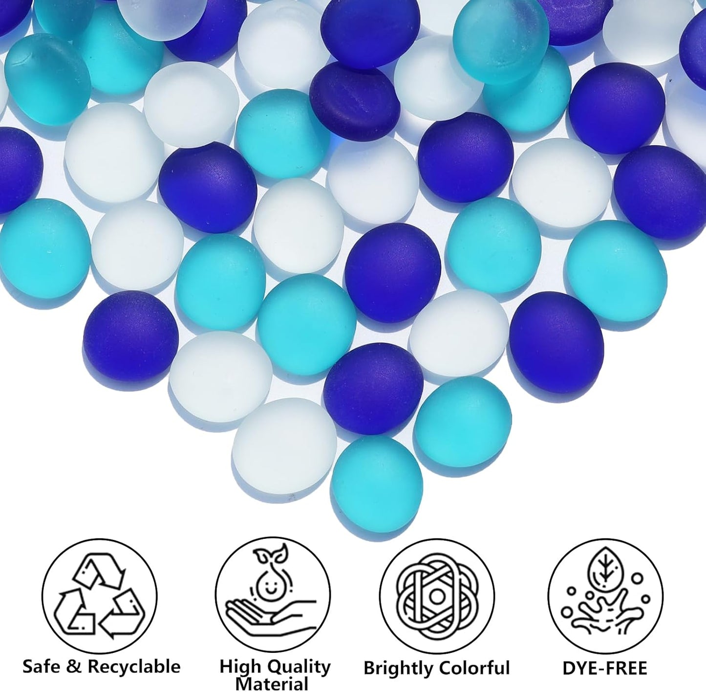 Sea Glass Gems - 0.9 Lb Blue Mix Frosted Flat Glass Marbles, Flat Gems Decorative Stones for Vase Fillers, Aquarium Rocks, Floral Supplies, Table Scatter, Craft Mosaics, and DIY Ornaments