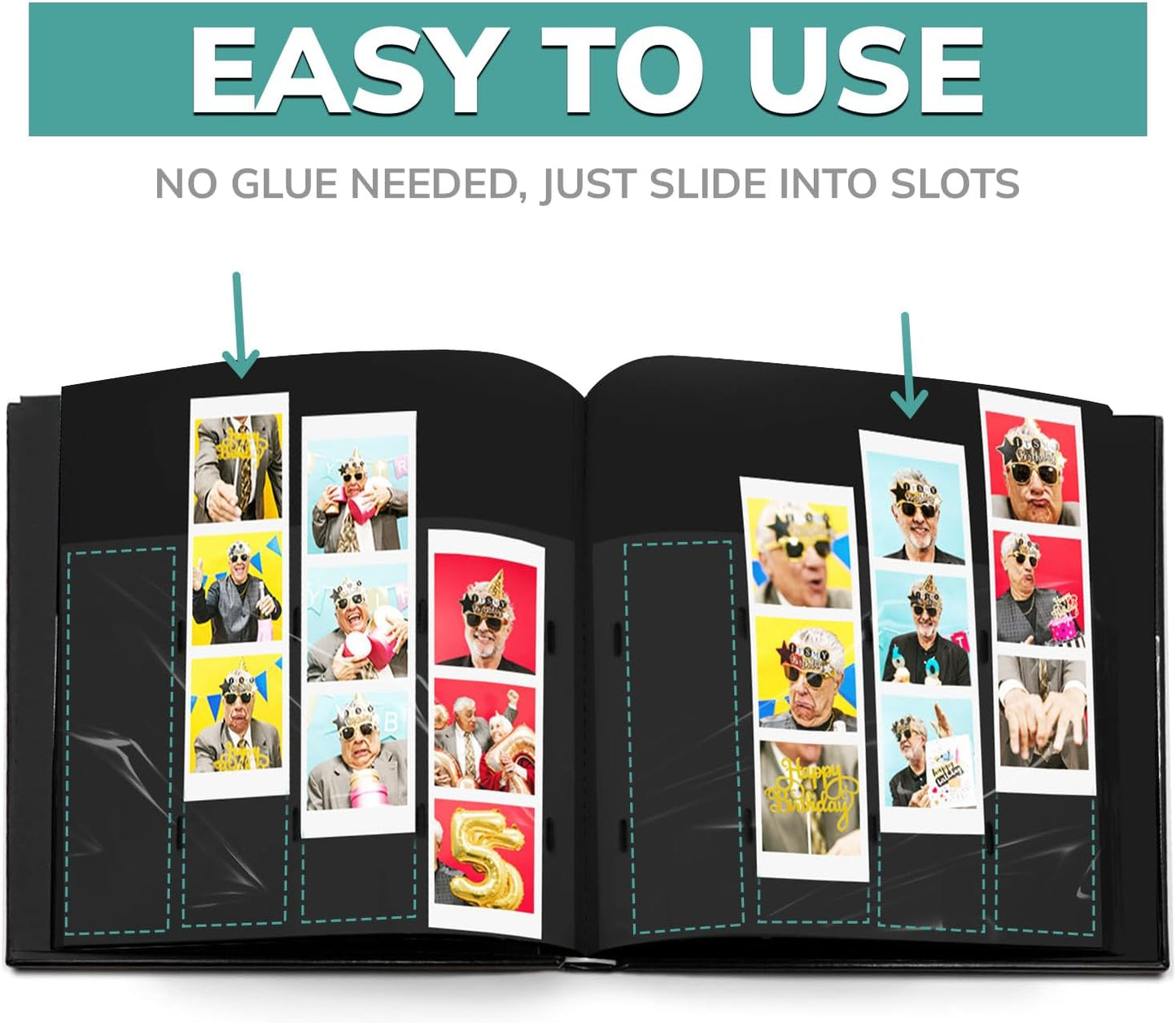 PBF (10 Pack) Photo Booth Album, Guest Book with 2x6 Clear Picture Inserts, Black Cover with Plastic Sleeves & Black Pages, Scrapbook Album for Photo Strips, Memory Book, Wedding, and Baby Showers