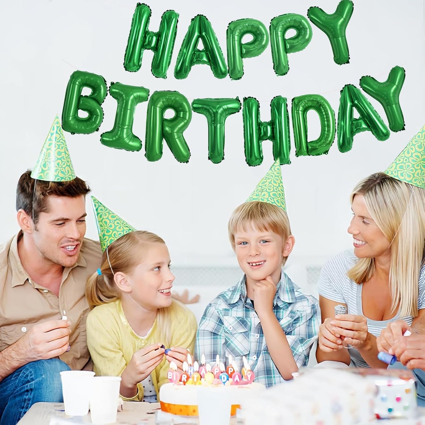 TONIFUL Green Happy Birthday Balloons Banner 16 Inch Mylar Foil Letters Birthday Sign Banner Bunting Reusable for Girls Boys Kids & Adults Birthday Decorations and Graduation Party Supplies