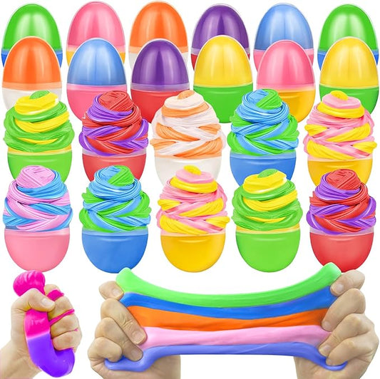 [ Two Color ] 12 Pack Prefilled Easter Butter Slime Eggs,Slime Easter Egg Fillers Stress Relief Easter Egg Hunt Filling Treats Classroom for Kid Teens Boy Girl Easter Basket Stuffers Party Favor