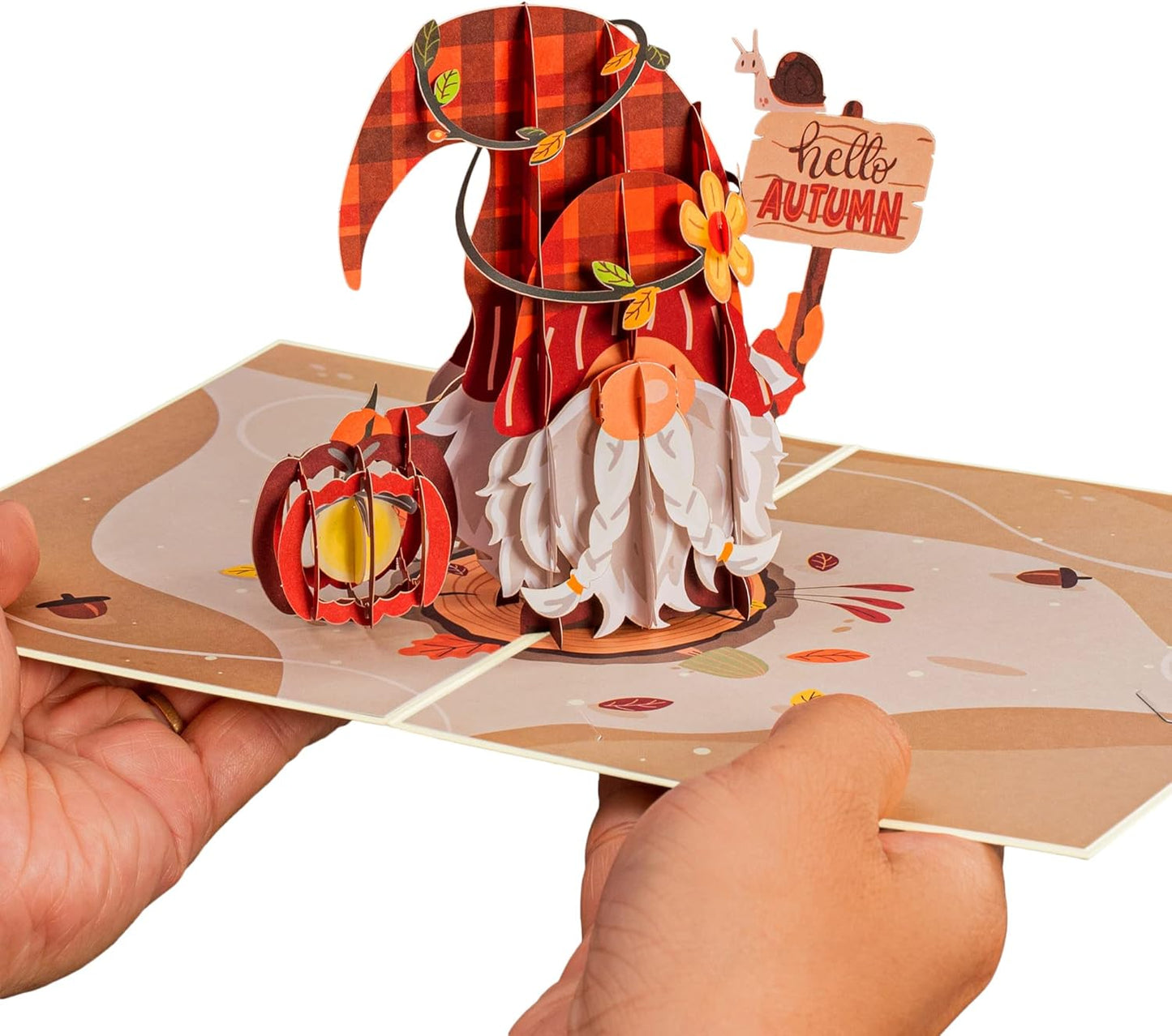 Paper Love Fall Pop Up Card, 3D Gnome, For Autumn, Thanksgiving - 5" x 7" Cover - Includes Envelope and Removable Note Tag