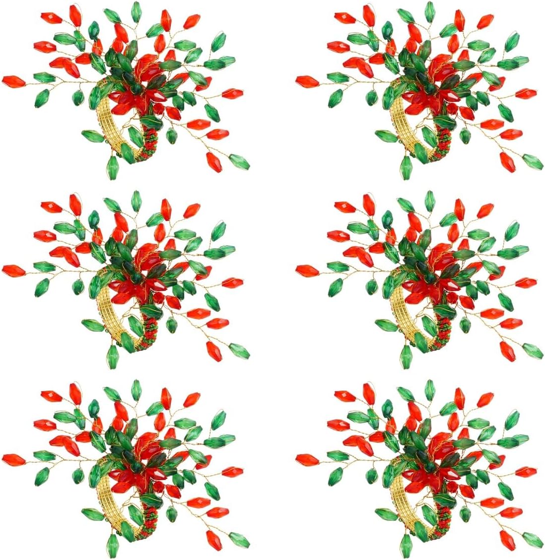 Handcrafted Beaded Napkin Rings Set of 12 – Red & Green Crystal Flower Design, Elegant Table Décor for Christmas, Weddings & Dinner Parties