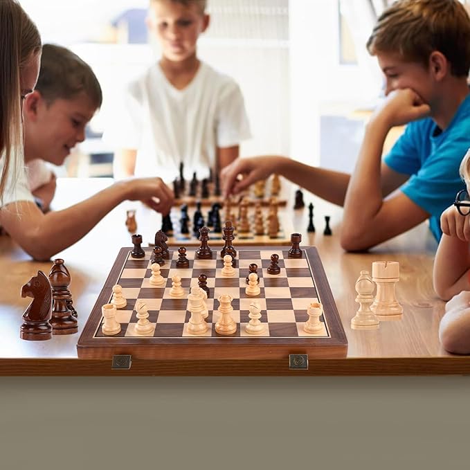 15 Inch Walnut Magnetic Chess Board Set for Adults Kids Wooden Chess, Folding Portable Travel Chess Game for Tournament Professional Beginner