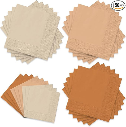 Whaline 150Pcs Earth Tone Paper Napkins 3 Colors Dinner Napkins Gradient Disposable Luncheon Napkins for Party Celebration Gathering Supplies Table Decor