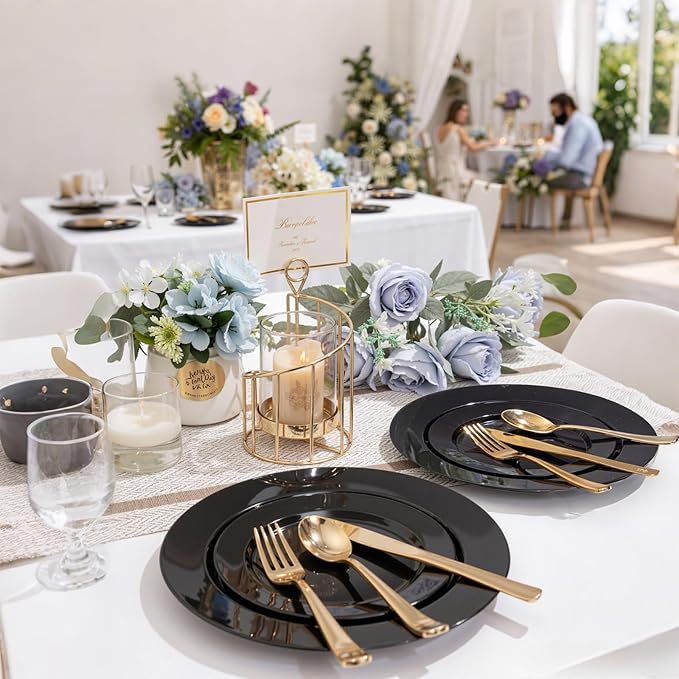 100PCS Black Plastic Plates, 10 Inch Disposable Dinner Plate Party, Heavy Duty Disposable Plastic Plates for Party, Wedding and Birthday