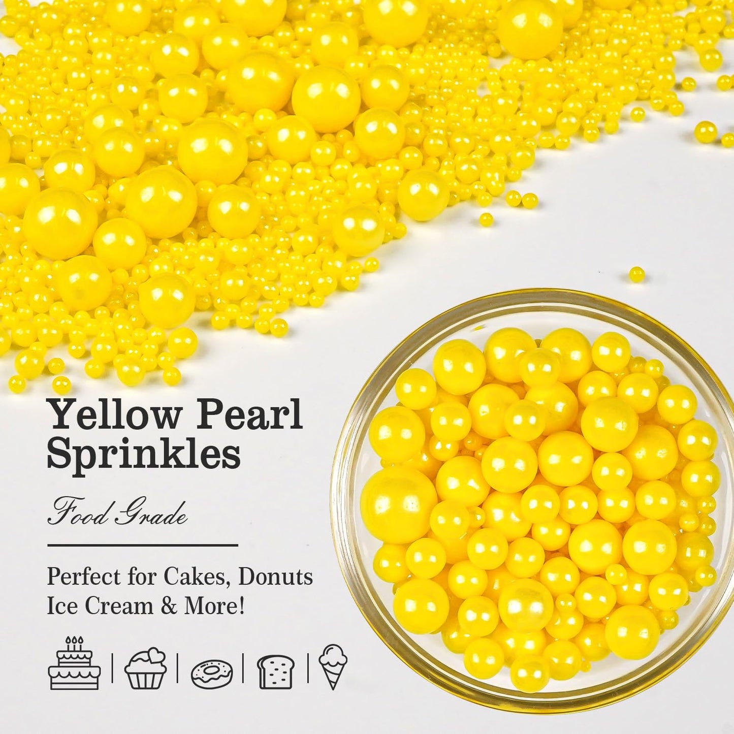 Christmas Yellow Pearl Sprinkles for Cake Decorating, Edible Candy Sugar Pearls, 150g/5.29oz Mix Size, Cake Decorations, Cupcake Topper, Cookie, Holiday, Easter, Valentine's Day, Christmas Supplies