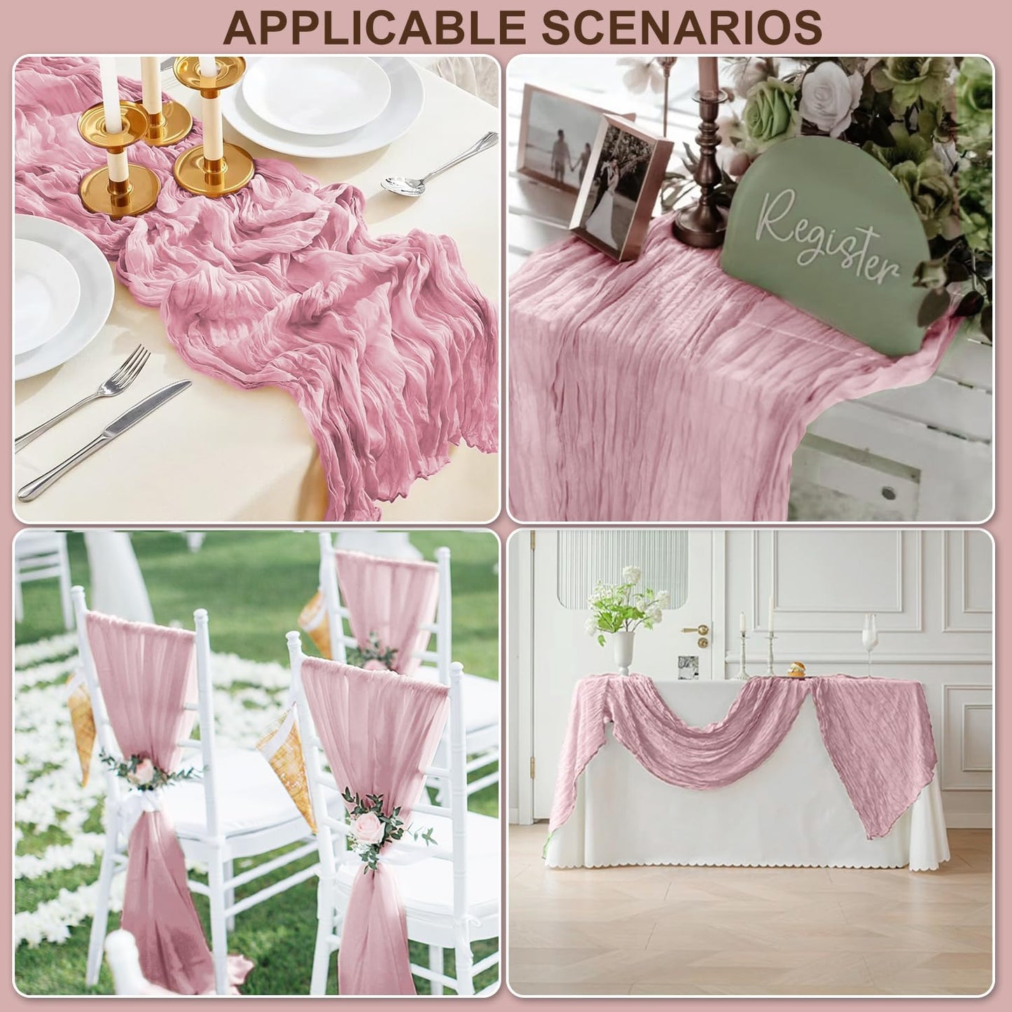 GARIG 6 Pack Cheesecloth Table Runner 10FT Light Pink Cheese Cloth Table Runners 35x120 Inches Boho Gauze Table Runner Rustic Sheer for Party Baby Shower Wedding Decorations